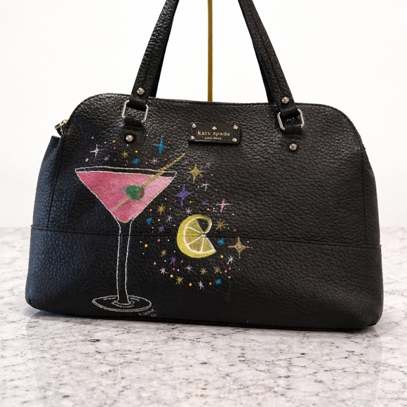 kate spade Handbags - Kate Spade Wellesley Alessa Black Pebbled Leather Satchel – Hand Painted 1 of 1